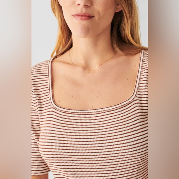Faherty Legend™ Rib Square Neck Tee in Henna Chalk Stripe - Size S - Picture 2 of 9